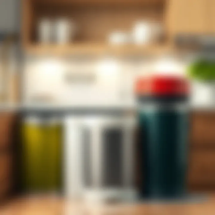 A variety of under cabinet trash cans highlighting different design options and materials.