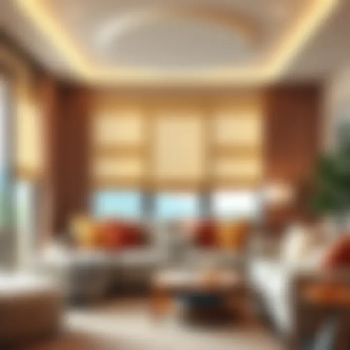A cozy room showcasing the functionality of remote roman blinds