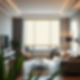 Elegant remote roman blinds in a modern living room