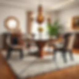 Elegant dining table set with a plush rug underneath