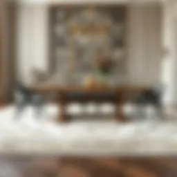 Elegant rug complementing a large dining table