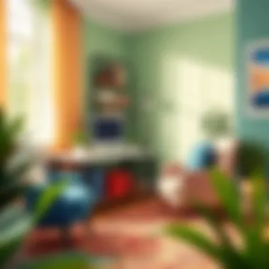 Bright color scheme in a cozy workspace