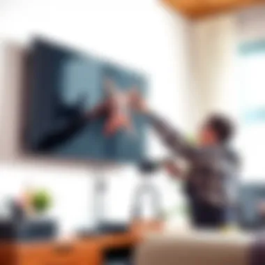 A skilled professional installing a TV mount with tools