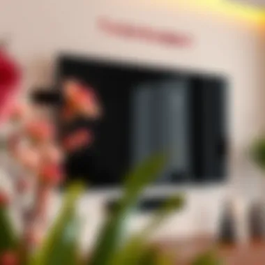 A close-up of a wall-mounted TV with decorative elements