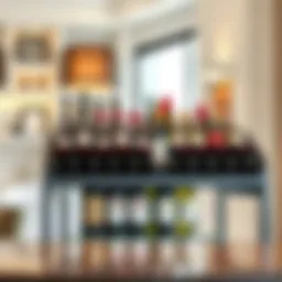 Elegantly arranged wine bottles on a modern rack