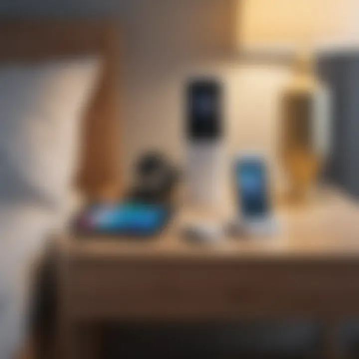 Modern technological devices on a bedside table