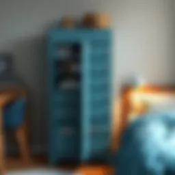 Stylish lockable storage unit in a dorm room