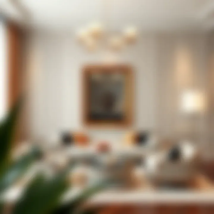 Elegant living room featuring a large rectangular mirror