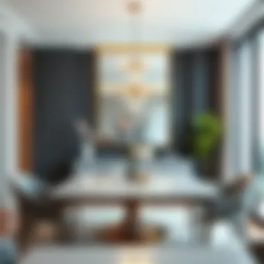 Modern dining area enhanced by a sleek rectangular mirror