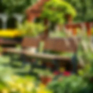 Stylish Arrangement of Backless Benches Stylish arrangement of backless benches in a garden landscape