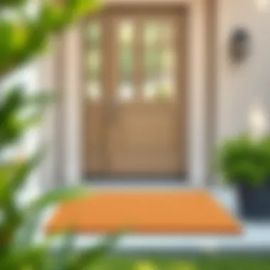 Elegant Thick Outdoor Door Mat at the Entryway A thick outdoor door mat placed at an entrance