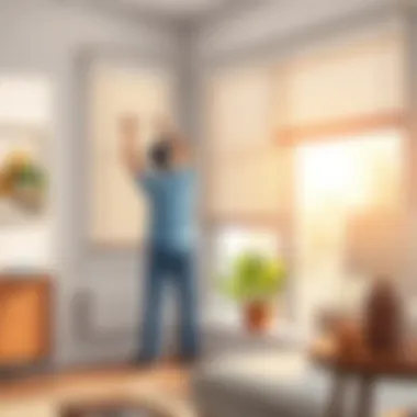 Expert Installation of Apartment Blinds Professional installing apartment blinds in a home
