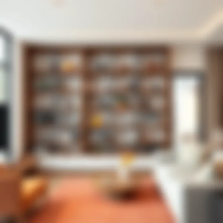 Modern minimalist bookcase in a stylish living room