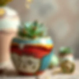 Artistic ceramic pot with vibrant glaze showcasing a succulent plant