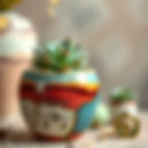 Artistic ceramic pot with vibrant glaze showcasing a succulent plant