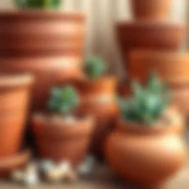 Terracotta Treasures: Earthy Aesthetics Charming terracotta pots arranged creatively with decorative pebbles
