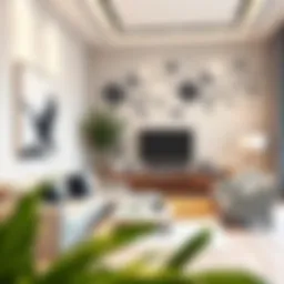 Elegant wall sticker design in a modern living room