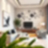 Modern Living Room with Elegant Wall Stickers Elegant wall sticker design in a modern living room