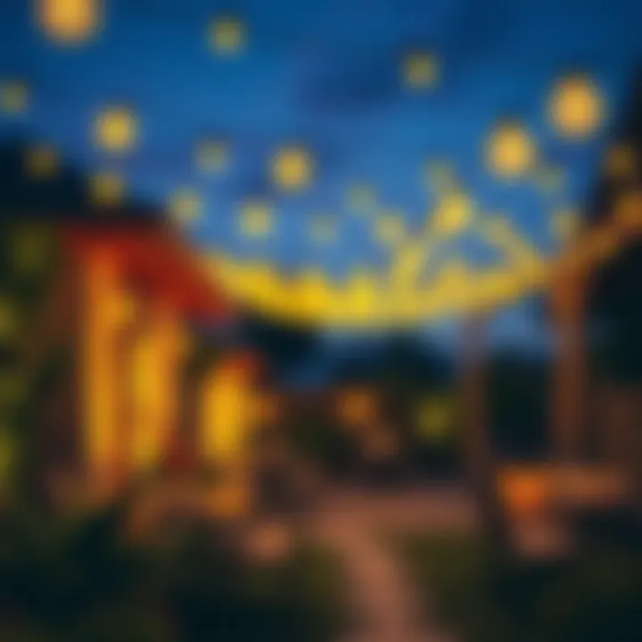 Ambient evening setting with yellow LED outdoor string lights