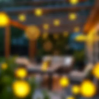 Cozy patio adorned with yellow LED string lights